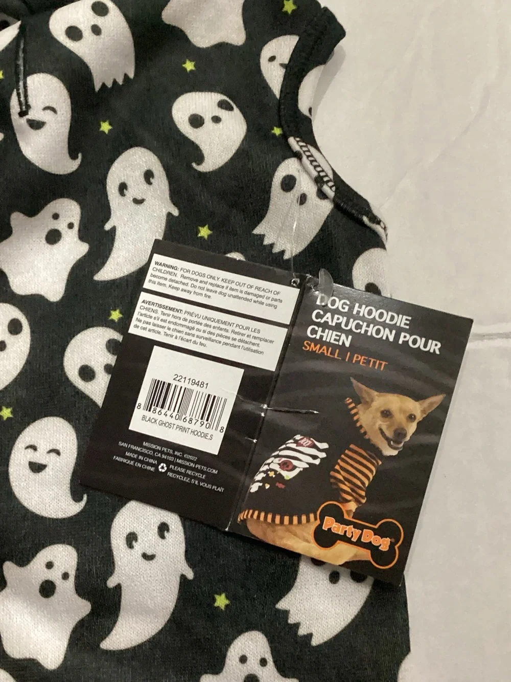Hoodie with Ghost Print - Black -Dog costume
